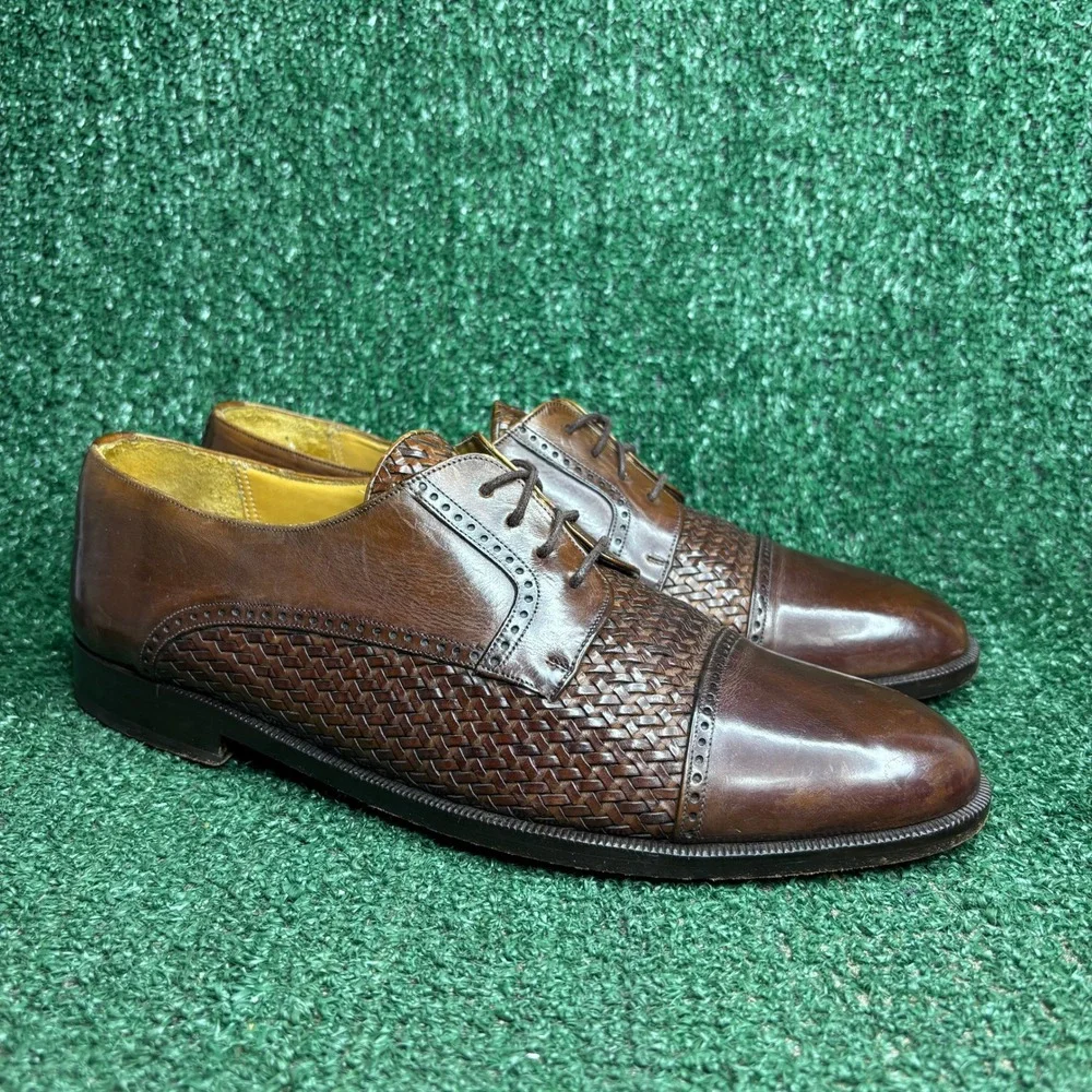 Mezlan Cancun Woven Leather Cap Toe Brogue Oxford Dress Shoes Brown Mens Sz 10 M